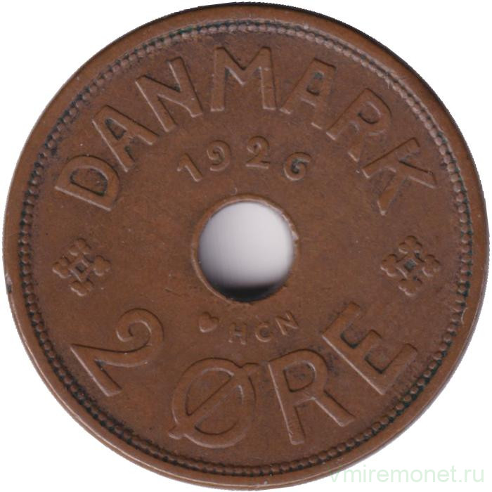 Монета. Дания. 2 эре 1926 год.