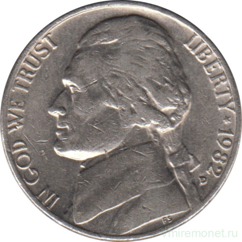 Монета. США. 5 центов 1982 год.  Монетный двор D.