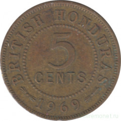 Монета. Британский Гондурас. 5 центов 1969 год.