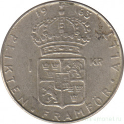 Монета. Швеция. 1 крона 1963 год.