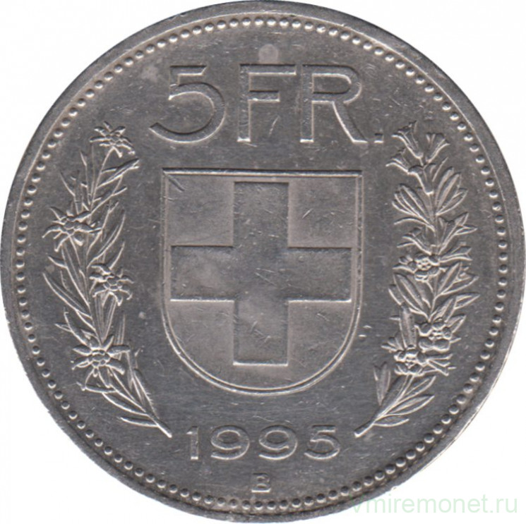 Монета. Швейцария. 5 франков 1995 год.