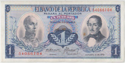 Банкнота. Колумбия. 1 песо 1970 год. Тип 404е.