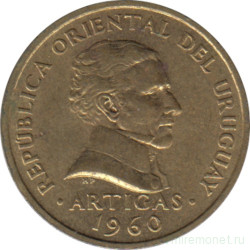 Монета. Уругвай. 2 сентесимо 1960 год.