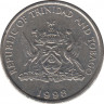 Монета. Тринидад и Тобаго. 25 центов 1998 год. ав.