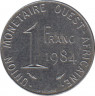Монета. Западная Африка (ВСЕАО). 1 франк 1984 год. ав.