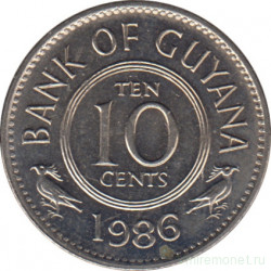 Монета. Гайана. 10 центов 1986 год.
