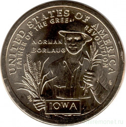 Монета. США. 1 доллар 2026 год. Американские инновации. Норман Борлоуг, отец Зелёной революции. Монетный двор P.
