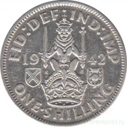 Монета. Великобритания. 1 шиллинг (12 пенсов) 1942 год. Шотландский.