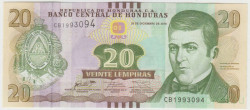Банкнота. Гондурас. 20 лемпир 2016 год. Тип 100.
