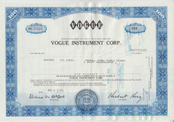 Акция. США. "VOGUE INSTRUMENT CORP.". 100 акций 1969 год.