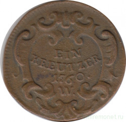 Монета. Австрийская империя. 1 крейцер 1760 год. Мария Терезия. Монетный двор W.