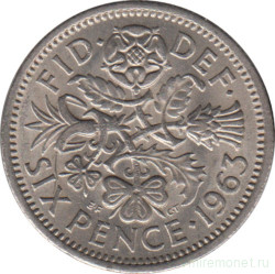 Монета. Великобритания. 6 пенсов 1963 год.