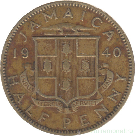 Монета. Ямайка. 1/2 пенни 1940 год.