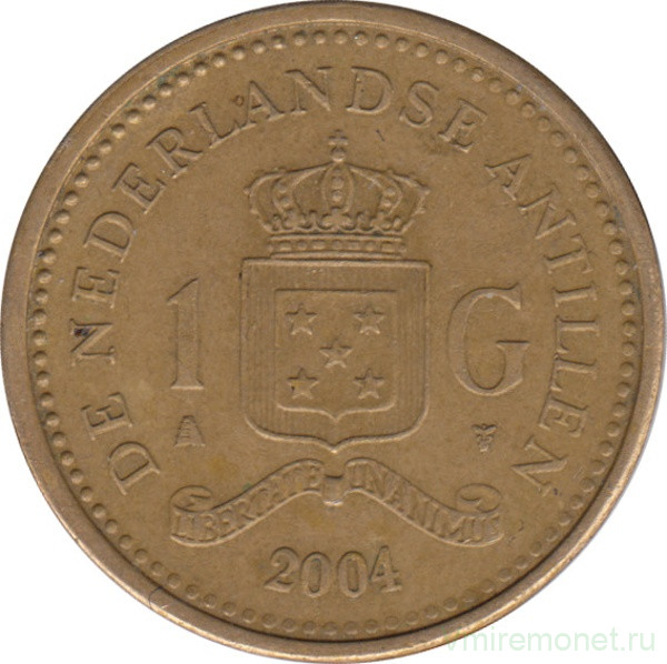 Монета. Нидерландские Антильские острова. 1 гульден 2004 год.