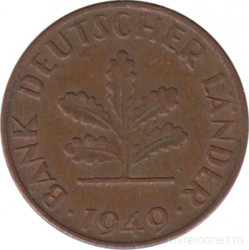 Монета. ФРГ. 1 пфенниг 1949 год. Монетный двор - Штутгарт (F).