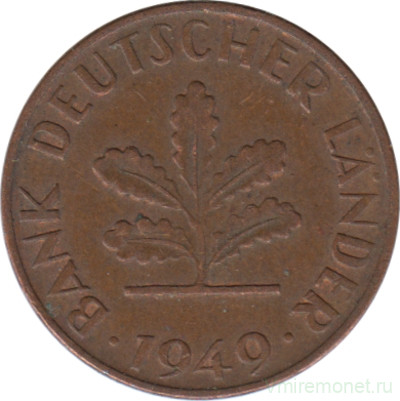 Монета. ФРГ. 1 пфенниг 1949 год. Монетный двор - Штутгарт (F).