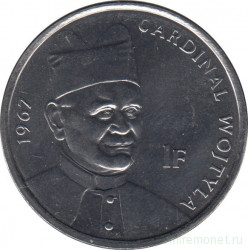 Монета. Конго. 1 франк 2004 год. 25 лет правления Иоанна Павла II. Кардинал Войтыла, 1967.