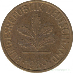 Монета. ФРГ. 10 пфеннигов 1989 год. Монетный двор - Карлсруэ (G).