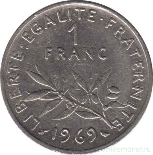 Монета. Франция. 1 франк 1969 год.