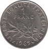  Монета. Франция. 1 франк 1969 год. ав.