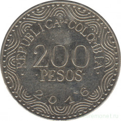 Монета. Колумбия. 200 песо 2016 год.