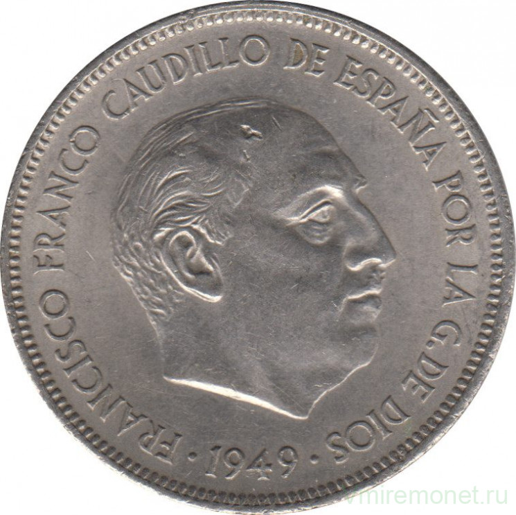 Монета. Испания. 5 песет 1949 (1949) год.