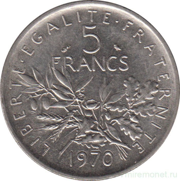 Монета. Франция. 5 франков 1970 год.