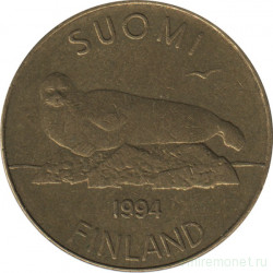 Монета. Финляндия. 5 марок 1994 год. Тюлень.