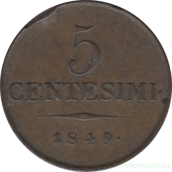 Монета. Ломбардия-Венеция. 5 чентезимо 1849 год. М.