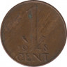  Монета. Нидерланды. 1 цент 1948 год. ав.