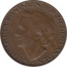  Монета. Нидерланды. 1 цент 1948 год. рев.