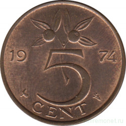 Монета. Нидерланды. 5 центов 1974 год.