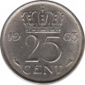 Монета. Нидерланды. 25 центов 1963 год. ав.
