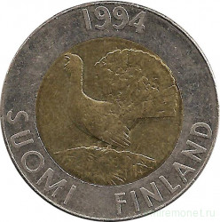 Монета. Финляндия. 10 марок 1994 год.
