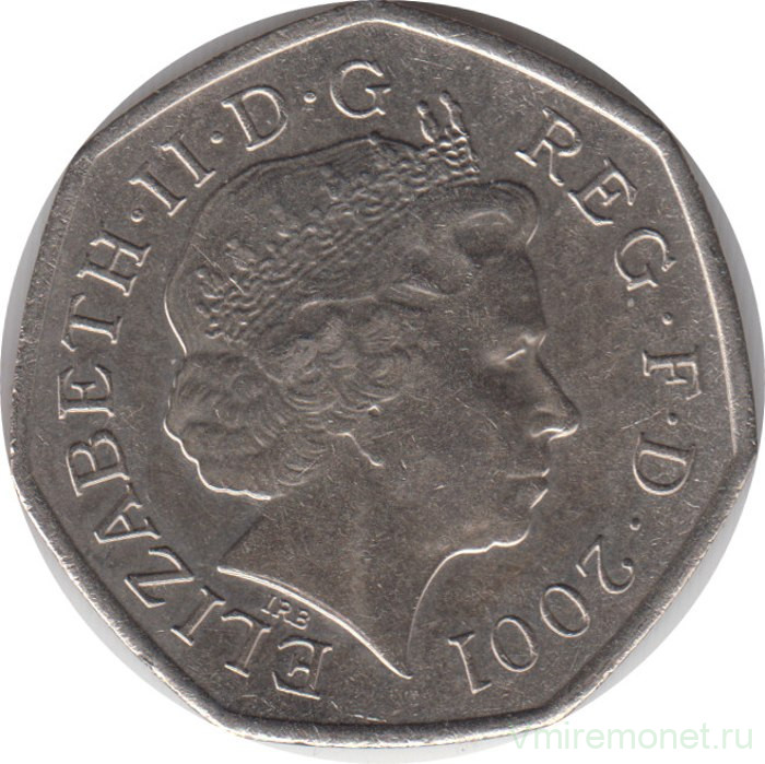 Монета. Великобритания. 50 пенсов 2001 год.