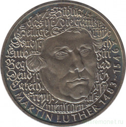 Монета. ФРГ. 5 марок 1983 год. 500 лет со дня рождения Мартина Лютера.