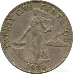 Монета. Филиппины. 25 сентаво 1964 год.