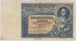 Банкнота. Польша. 20 злотых 1931 год. Водный знак - Казимир Великий.  Тип 73.