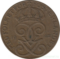 Монета. Швеция. 1 эре 1942 год (бронза).