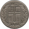 Монета. Исландия. 10 аурар 1957 год. ав.