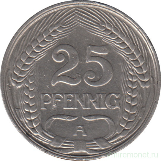 Монета. Германская империя. 25 пфеннигов 1912 год. (А).