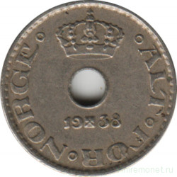Монета. Норвегия. 10 эре 1938 год.