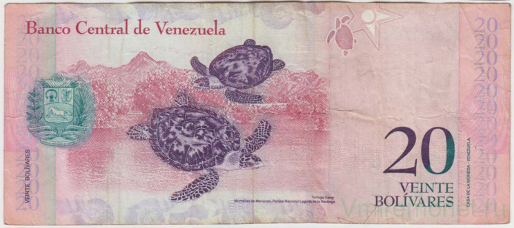 Банкнота. Венесуэла. 20 боливаров 2009 год. Тип 91d.