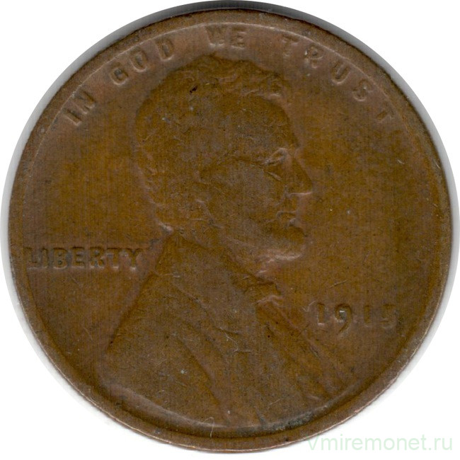 Монета. США. 1 цент 1915 год.