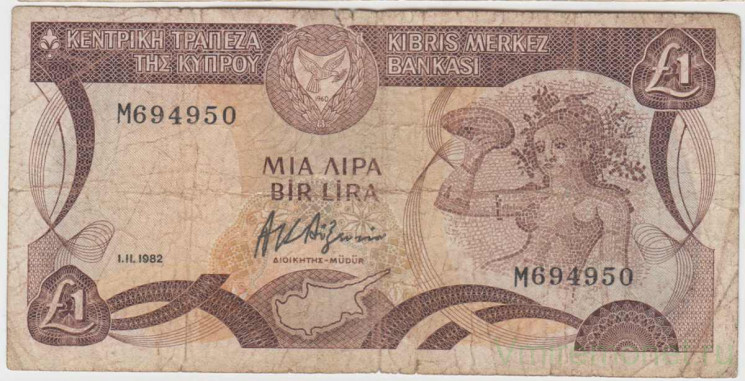 Банкнота. Кипр. 1 фунт 1982 год.