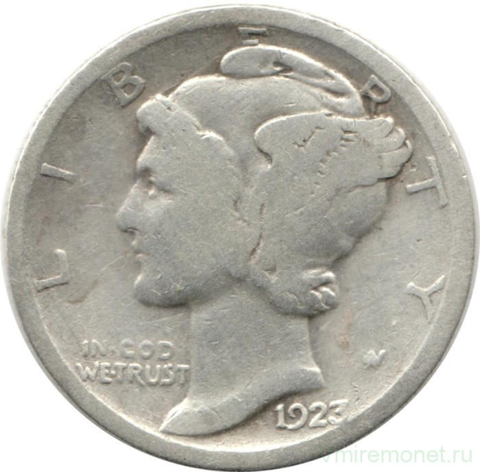 Монета. США. 10 центов 1923 год.