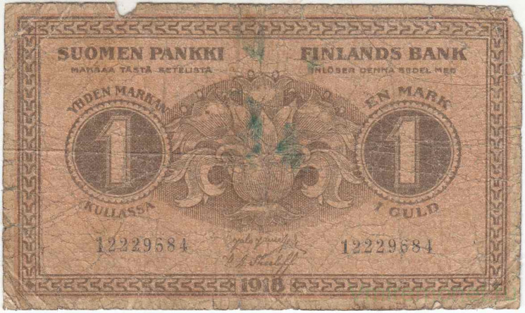 Банкнота. Финляндия. 1 марка 1918 год. Тип 35(2).