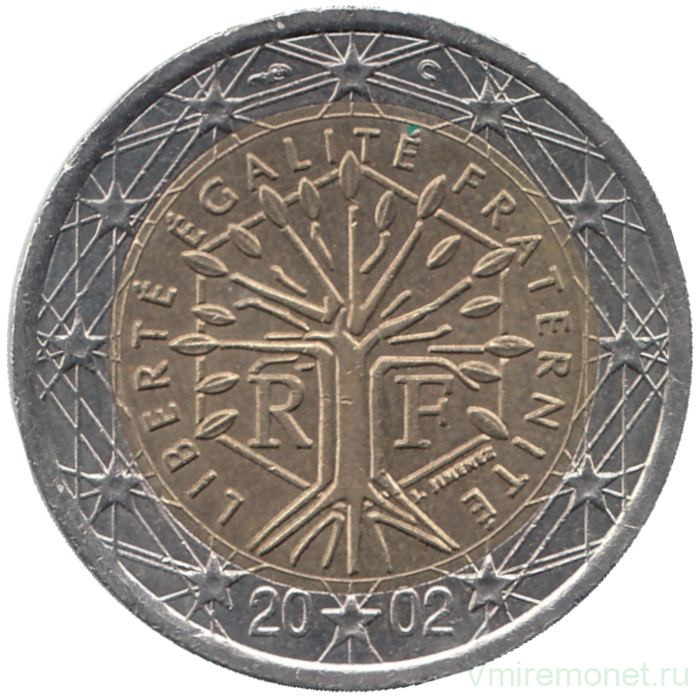 Монета. Франция. 2 евро 2002 год.