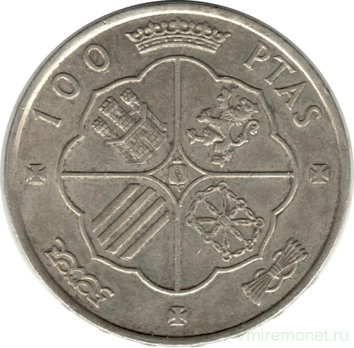 Монета. Испания. 100 песет 1966 (1967) год.