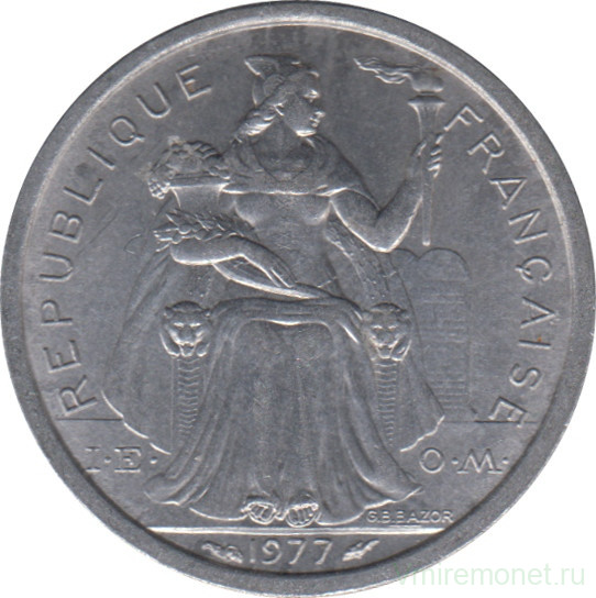 Монета. Французская Полинезия. 1 франк 1977 год.
